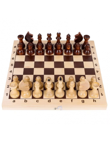 Lakuoti, mediniai šachmatai su lenta (29x29x1,9 cm)