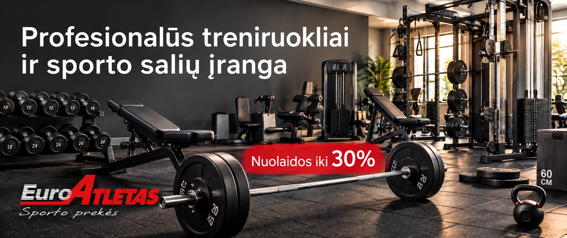 Profesionalūs treniruokliai ir sporto įranga - nuolaidos iki 30%